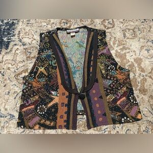 Vintage needlepoint embroidered cat dog vest w buttons it’s outta the bag